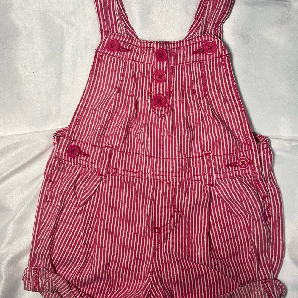 Vintage‎ OshKosh B’gosh Vestbak Pink White Stripe Shortalls Girls 24M